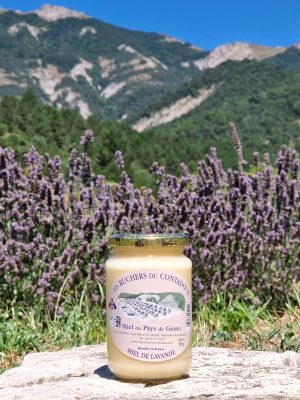 Pot de miel de lavande de 500 g origine Alpes de Haute Provence.